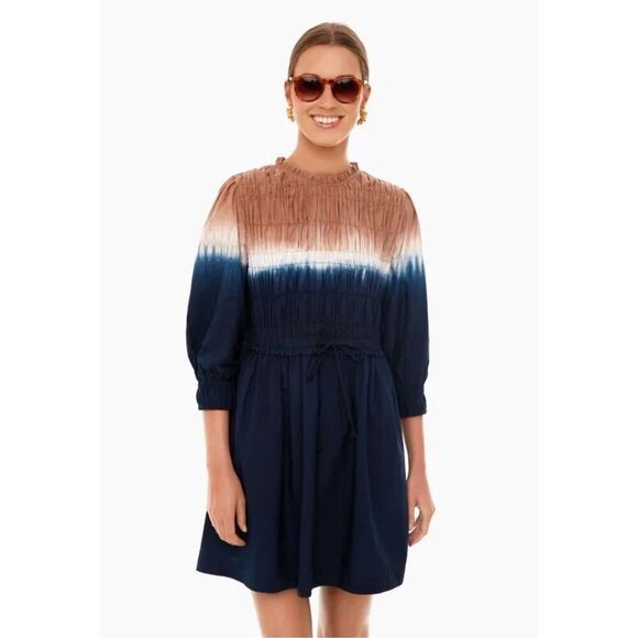 Apiece Apart Aldea Smocked Mini Dress Dipped Shibori Organic Cotton Size Medium - Picture 2 of 12